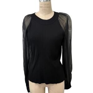 Veronica Beard Sweater Sheer‎ Sleeves Size XL Lucienne Mixed Media Pullover NWT